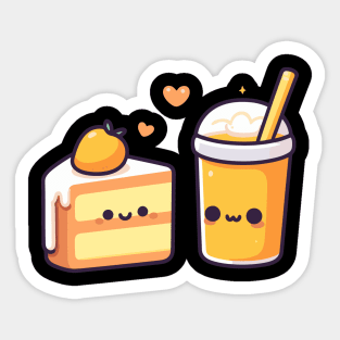 Cute Kawaii Mango Milkshake and Mango Cake with Hearts | Kawaii Food Design Sticker